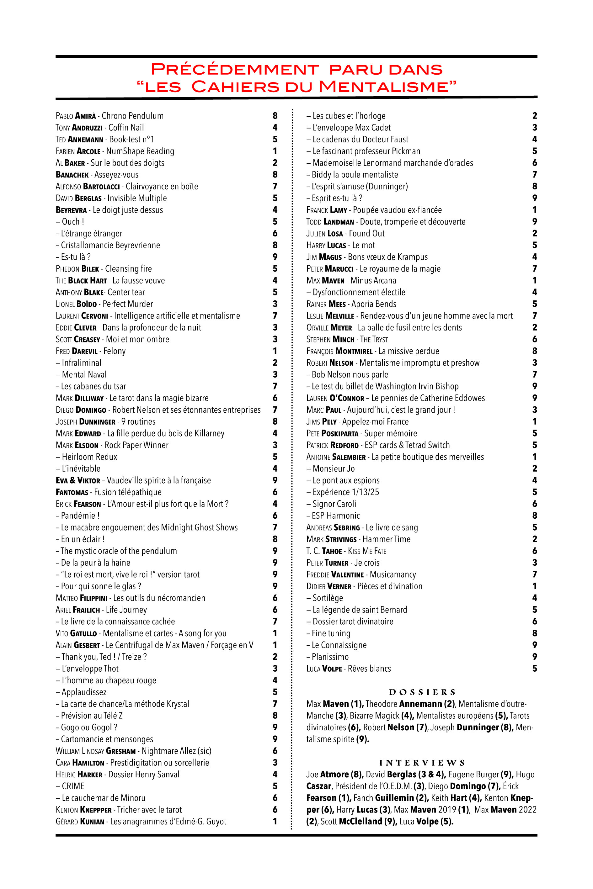 cahiers du mentalisme